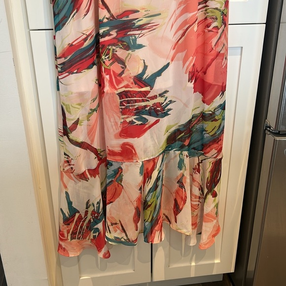 Sangria Watercolour Floral Ruffle Maxi Sleeveless Tropical Dress Size 10 - Picture 11 of 15